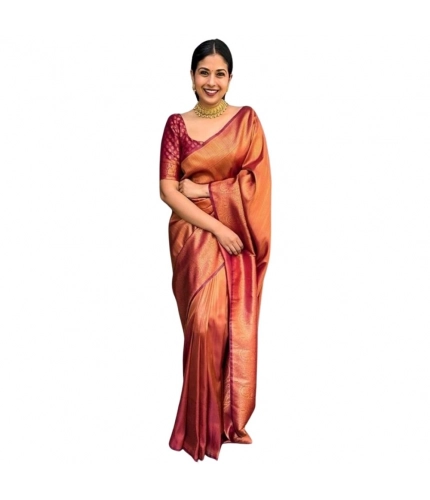 Generic Women's Silk Printed Saree With Unstitched Blouse 5.5Mtr (Maroon)