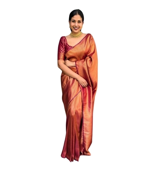 Generic Women's Silk Printed Saree With Unstitched Blouse 5.5Mtr (Maroon)