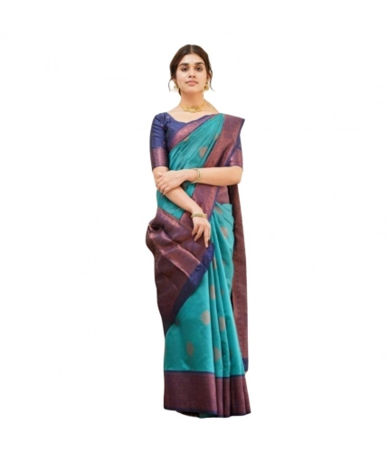 Generic Women's Silk Printed Saree With Unstitched Blouse 5.5Mtr (Rama)