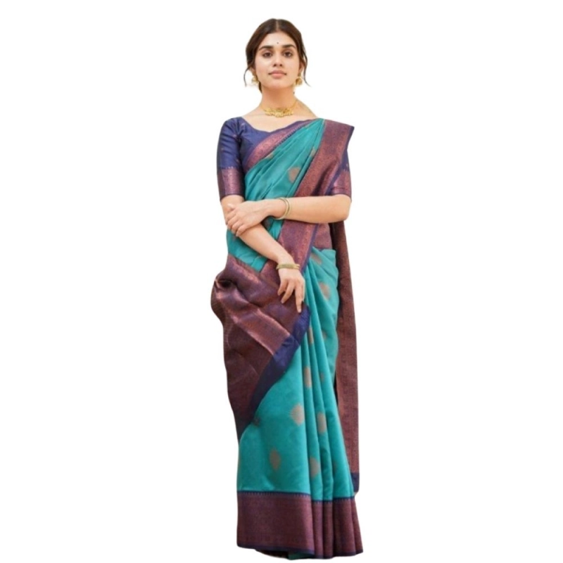 Women's Silk Printed Saree With Unstitched Blouse 5.5Mtr (Rama) Women's Silk Printed Saree With Unstitched Blouse 5.5Mtr (Rama)