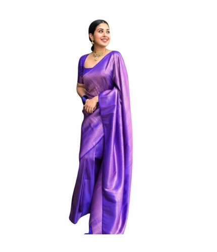 Generic Women's Silk Printed Saree With Unstitched Blouse 5.5Mtr (Blue)