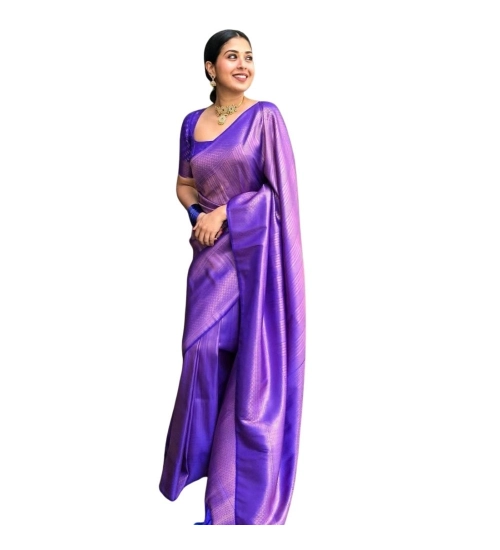 Generic Women's Silk Printed Saree With Unstitched Blouse 5.5Mtr (Blue)