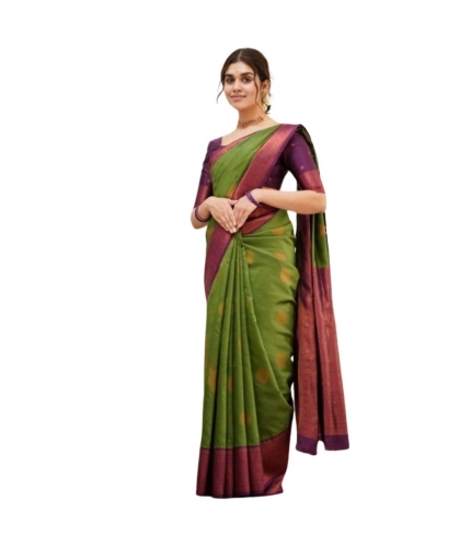 Generic Women's Silk Printed Saree With Unstitched Blouse 5.5Mtr (Green)