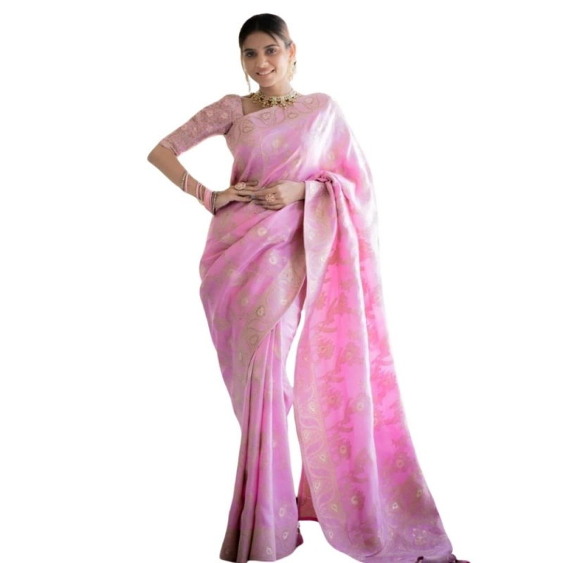 Women's Silk Printed Saree With Unstitched Blouse 5.5Mtr (Pink) Women's Silk Printed Saree With Unstitched Blouse 5.5Mtr (Pink)