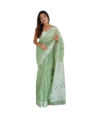 Generic Women's Cotton  Printed Saree With Unstitched Blouse 5.5Mtr (Pista)
