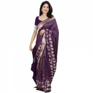 Generic Women's Silk Printed Saree With Unstitched Blouse 5.5Mtr (Purple)