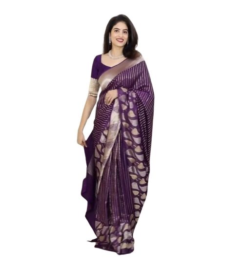 Generic Women's Silk Printed Saree With Unstitched Blouse 5.5Mtr (Purple)
