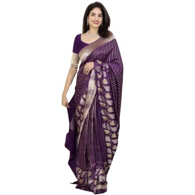 Women's Silk Printed Saree With Unstitched Blouse 5.5Mtr (Purple) Women's Silk Printed Saree With Unstitched Blouse 5.5Mtr (Purple)