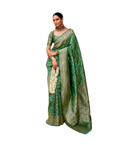 Generic Women's Silk Printed Saree With Unstitched Blouse 5.5Mtr (Green)