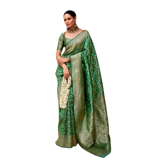 Generic Women's Silk Printed Saree With Unstitched Blouse 5.5Mtr (Green)