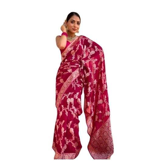 Generic Women's Silk Printed Saree With Unstitched Blouse 5.5Mtr (Pink)