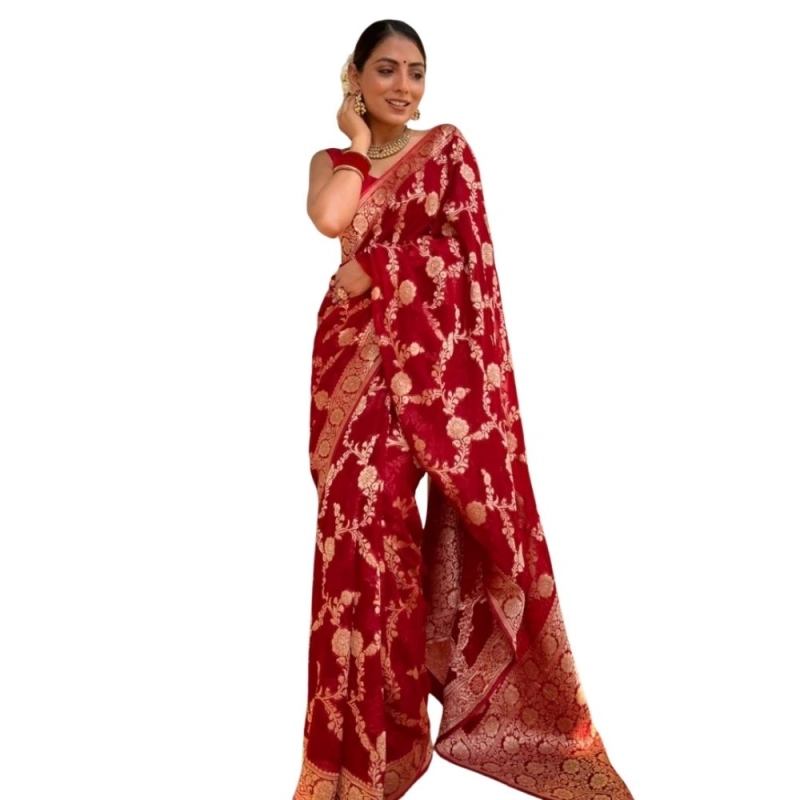 Women's Silk Printed Saree With Unstitched Blouse 5.5Mtr (Red) Women's Silk Printed Saree With Unstitched Blouse 5.5Mtr (Red)