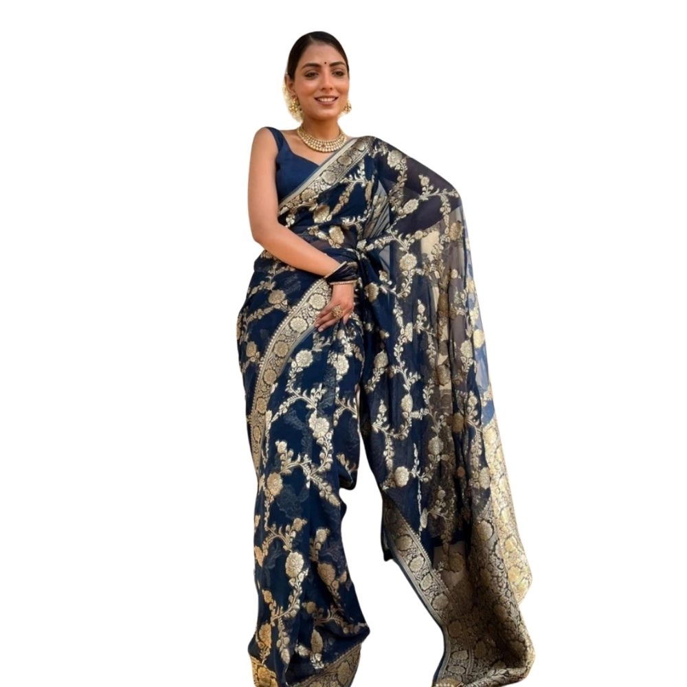Generic Women's Silk Printed Saree With Unstitched Blouse 5.5Mtr (Dark Blue) Generic Women's Silk Printed Saree With Unstitched Blouse 5.5Mtr (Dark Blue)