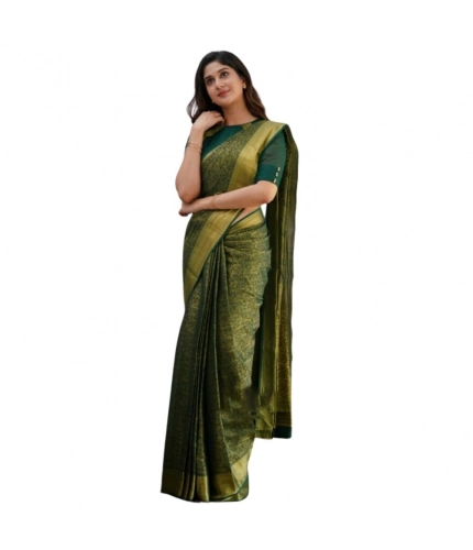 Generic Women's Silk Printed Saree With Unstitched Blouse 5.5Mtr (Green)