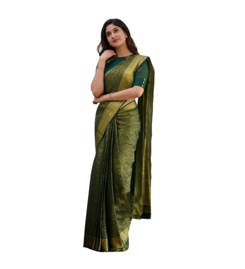 Generic Women's Silk Printed Saree With Unstitched Blouse 5.5Mtr (Green)