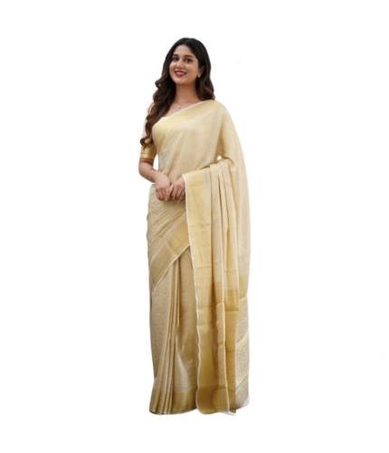 Generic Women's Silk Printed Saree With Unstitched Blouse 5.5Mtr (Cream)