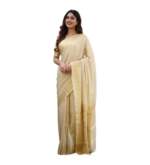 Generic Women's Silk Printed Saree With Unstitched Blouse 5.5Mtr (Cream)