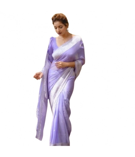 Generic Women's Cotton  Printed Saree With Unstitched Blouse 5.5Mtr (Lavender)
