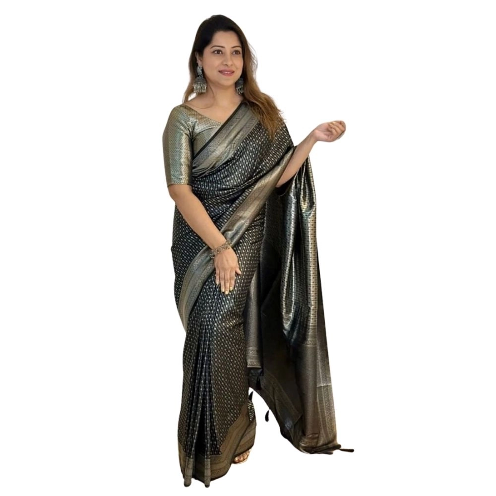 Generic Women's Silk Printed Saree With Unstitched Blouse 5.5Mtr (Black) Generic Women's Silk Printed Saree With Unstitched Blouse 5.5Mtr (Black)
