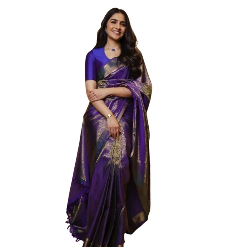 Women's Silk Printed Saree With Unstitched Blouse 5.5Mtr (Purple) Women's Silk Printed Saree With Unstitched Blouse 5.5Mtr (Purple)