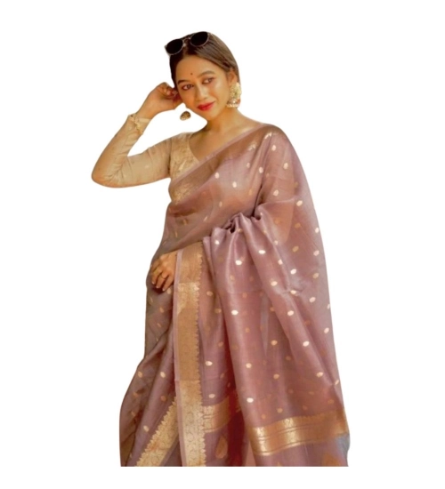 Generic Women's Cotton  Printed Saree With Unstitched Blouse 5.5Mtr (Rose Gold)