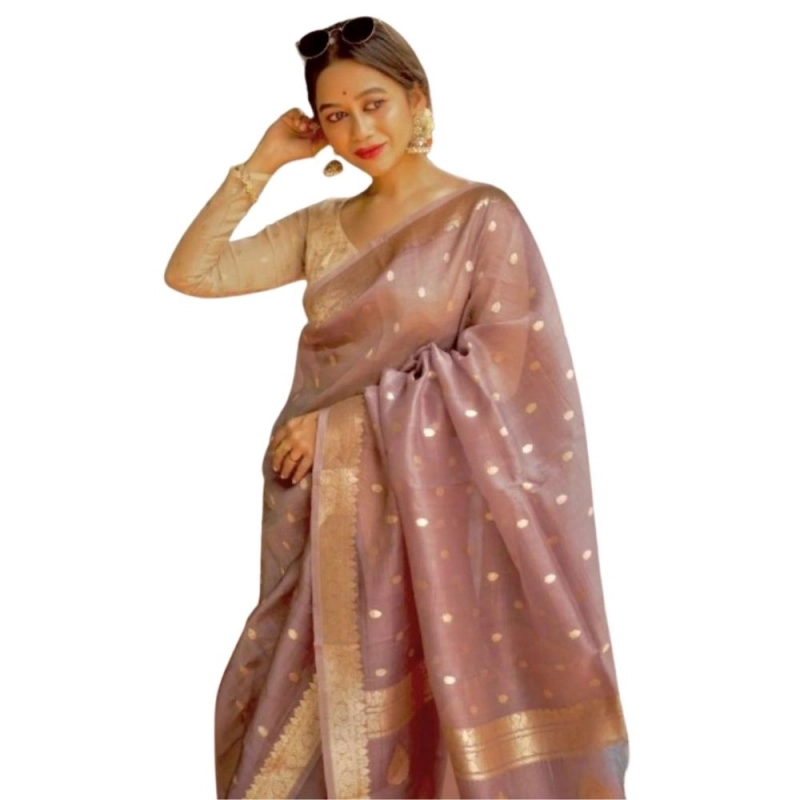 Women's Cotton Printed Saree With Unstitched Blouse 5.5Mtr (Rose Gold) Women's Cotton Printed Saree With Unstitched Blouse 5.5Mtr (Rose Gold)