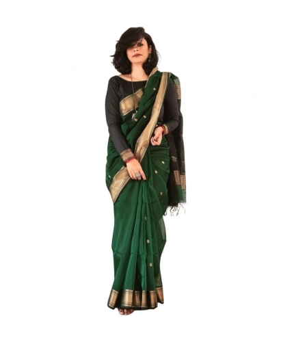 Generic Women's Silk Printed Saree With Unstitched Blouse 5.5Mtr (Dark Green)