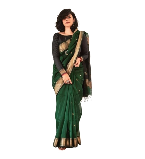Generic Women's Silk Printed Saree With Unstitched Blouse 5.5Mtr (Dark Green)