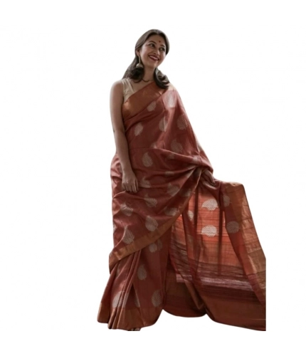 Generic Women's Silk Printed Saree With Unstitched Blouse 5.5Mtr (Maroon)