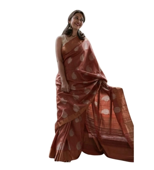 Generic Women's Silk Printed Saree With Unstitched Blouse 5.5Mtr (Maroon)