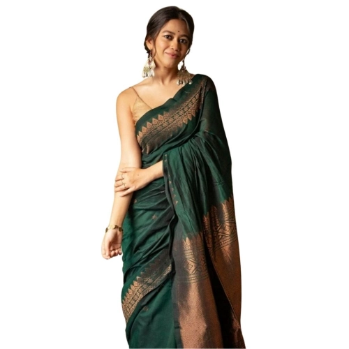 Women's Silk Printed Saree With Unstitched Blouse 5.5Mtr (Green)