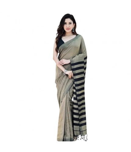 Generic Women's Silk Printed Saree With Unstitched Blouse 5.5Mtr (Gold-Black)