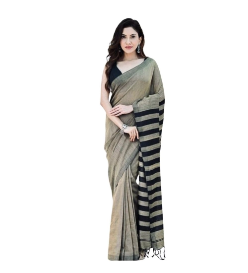 Generic Women's Silk Printed Saree With Unstitched Blouse 5.5Mtr (Gold-Black)
