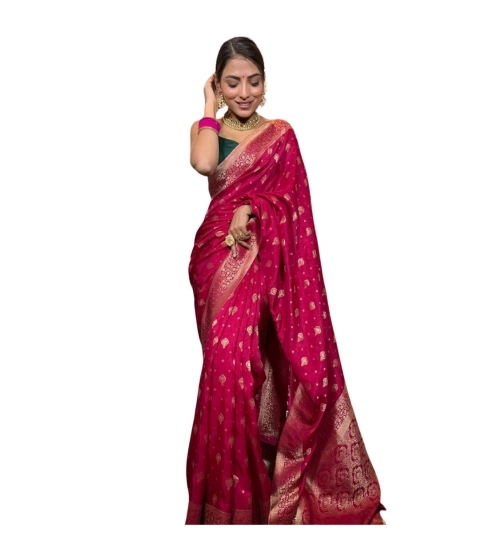 Generic Women's Silk Printed Saree With Unstitched Blouse 5.5Mtr (Rani Pink)