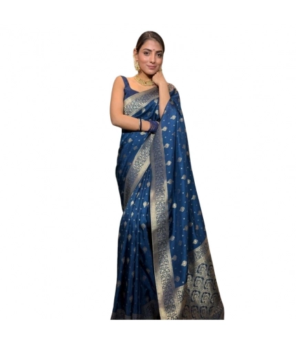 Generic Women's Silk Printed Saree With Unstitched Blouse 5.5Mtr (Rama)