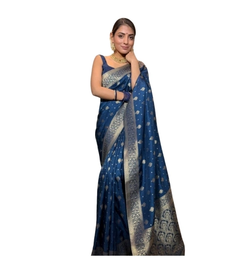 Generic Women's Silk Printed Saree With Unstitched Blouse 5.5Mtr (Rama)