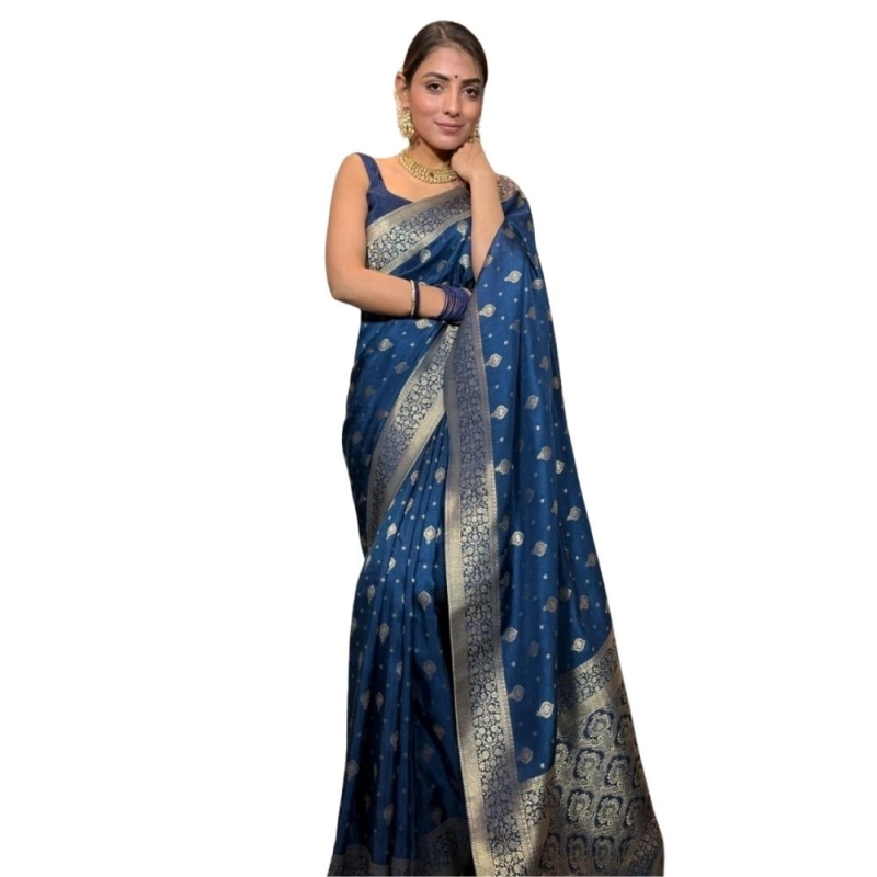 Women's Silk Printed Saree With Unstitched Blouse 5.5Mtr (Rama) Women's Silk Printed Saree With Unstitched Blouse 5.5Mtr (Rama)