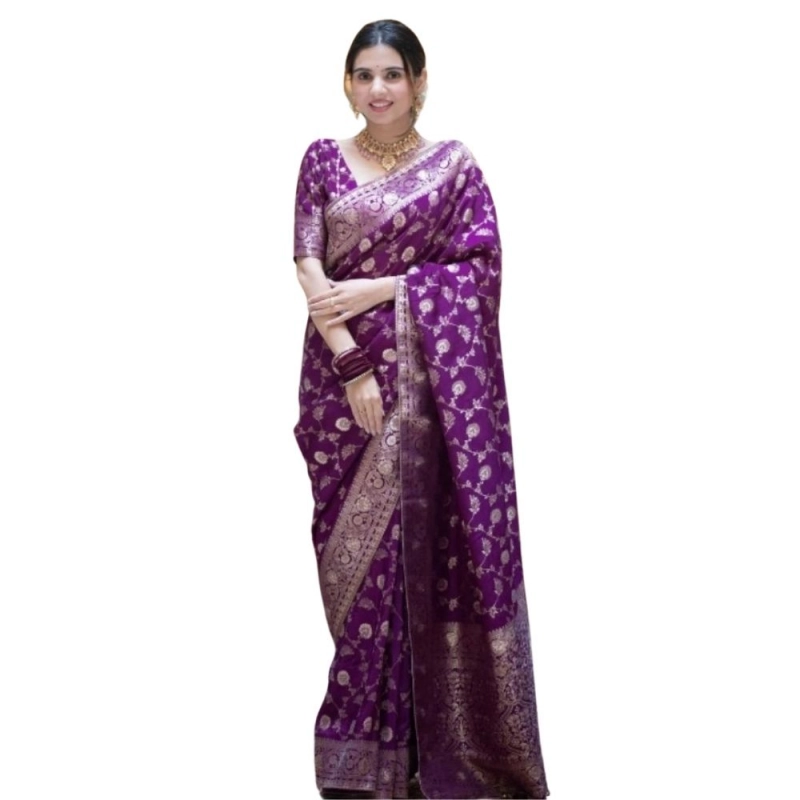 Women's Silk Printed Saree With Unstitched Blouse 5.5Mtr (Purple) Women's Silk Printed Saree With Unstitched Blouse 5.5Mtr (Purple)