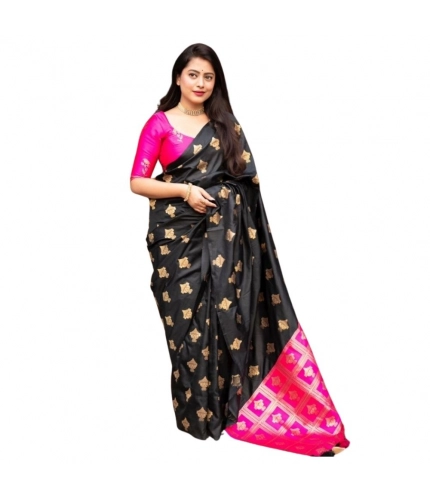 Generic Women's Silk Printed Saree With Unstitched Blouse 5.5Mtr (Pink)