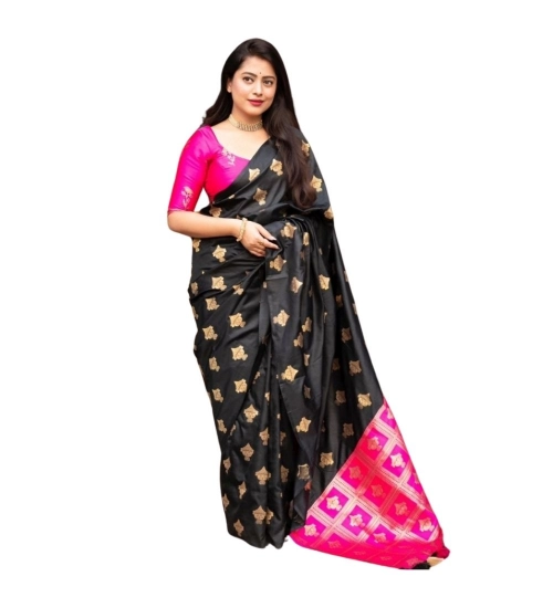 Generic Women's Silk Printed Saree With Unstitched Blouse 5.5Mtr (Pink)