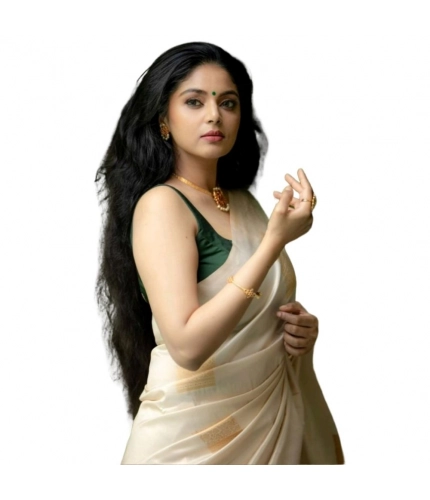 Generic Women's Silk Printed Saree With Unstitched Blouse 5.5Mtr (Off White)