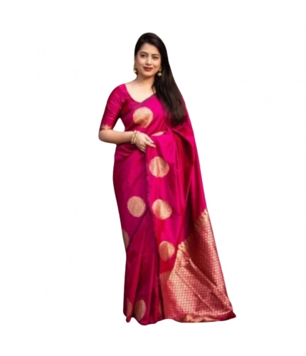Generic Women's Silk Printed Saree With Unstitched Blouse 5.5Mtr (Pink)