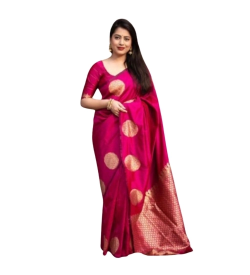 Generic Women's Silk Printed Saree With Unstitched Blouse 5.5Mtr (Pink)