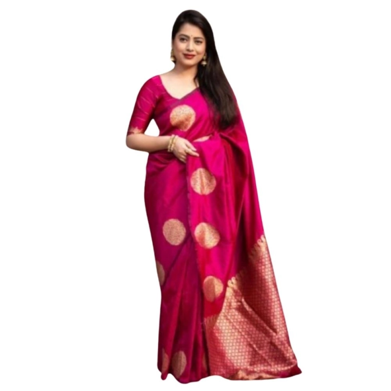 Women's Silk Printed Saree With Unstitched Blouse 5.5Mtr (Pink) Women's Silk Printed Saree With Unstitched Blouse 5.5Mtr (Pink)