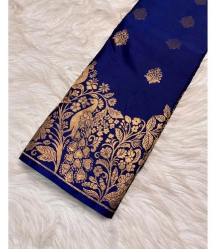 Generic Women's Silk Printed Saree With Unstitched Blouse 5.5Mtr (Royal Blue)