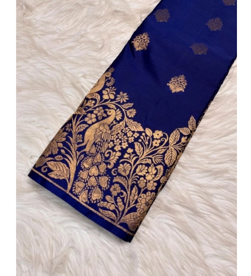 Generic Women's Silk Printed Saree With Unstitched Blouse 5.5Mtr (Royal Blue)