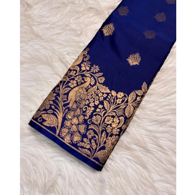 Women's Silk Printed Saree With Unstitched Blouse 5.5Mtr (Royal Blue)