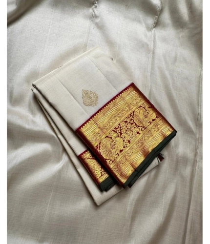 Generic Women's Silk Printed Saree With Unstitched Blouse 5.5Mtr (Off White-Red)