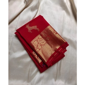 Generic Women's Silk Printed Saree With Unstitched Blouse 5.5Mtr (Red)
