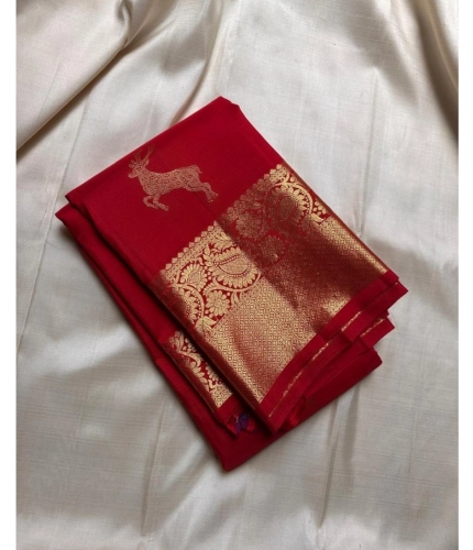 Generic Women's Silk Printed Saree With Unstitched Blouse 5.5Mtr (Red)